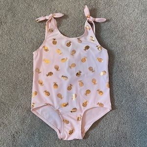 Pink and Metallic Gold Pineapple Print Swimsuit